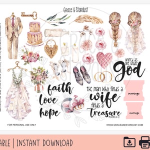 Adesivos para impressão no diário da Bíblia | Adesivos de casamento para impressão | adesivos de casamento | Etiquetas de registro da Bíblia | Esposa adorável