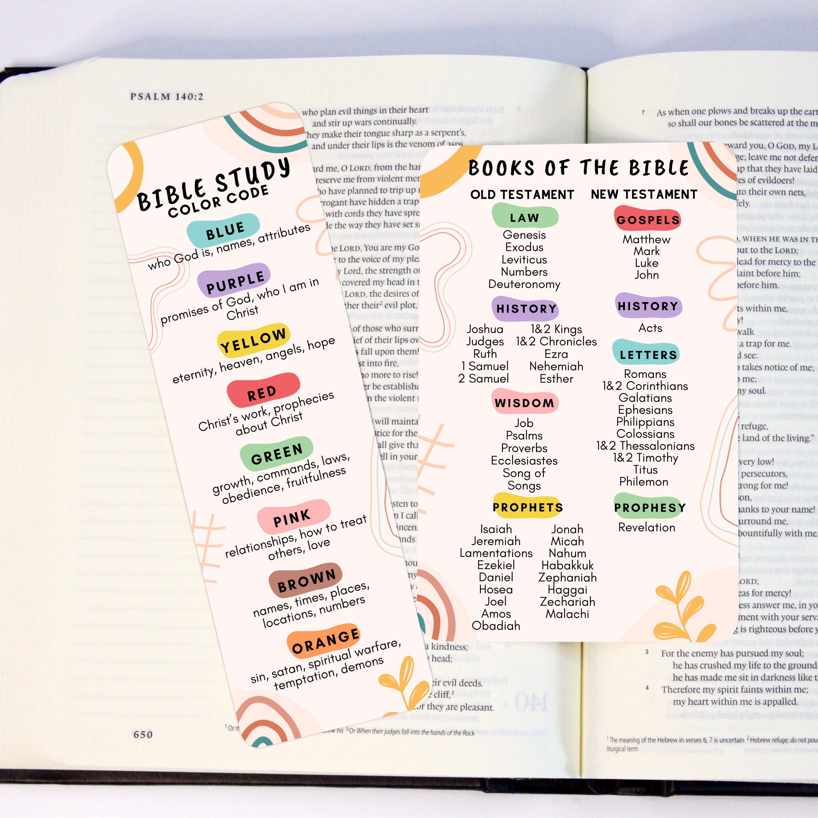 Bible Bookmark Bible Color Code Books of the Bible Card Etsy