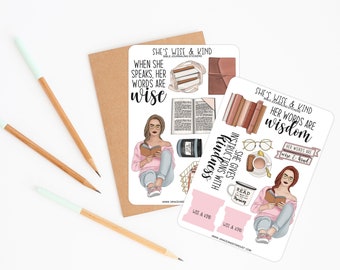 Bible Journaling Stickers | She’s Wise and Kind Sticker Sheets | Proverbs 31:26 Stickers | Stickers for Bible Journaling