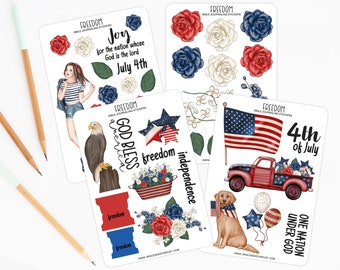 Bible Journaling Stickers | 4th of July Sticker Sheets | Stickers for Bible Journaling