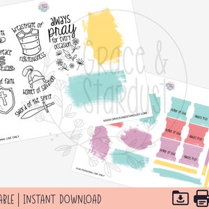 Bible Journaling Stickers | Printable Stickers | Armor of God Printable Stickers | Ephesians 6:10-19 Stickers | Bible Journaling Stickers