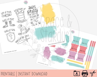 Bible Journaling Stickers | Printable Stickers | Armor of God Printable Stickers | Ephesians 6:10-19 Stickers | Bible Journaling Stickers