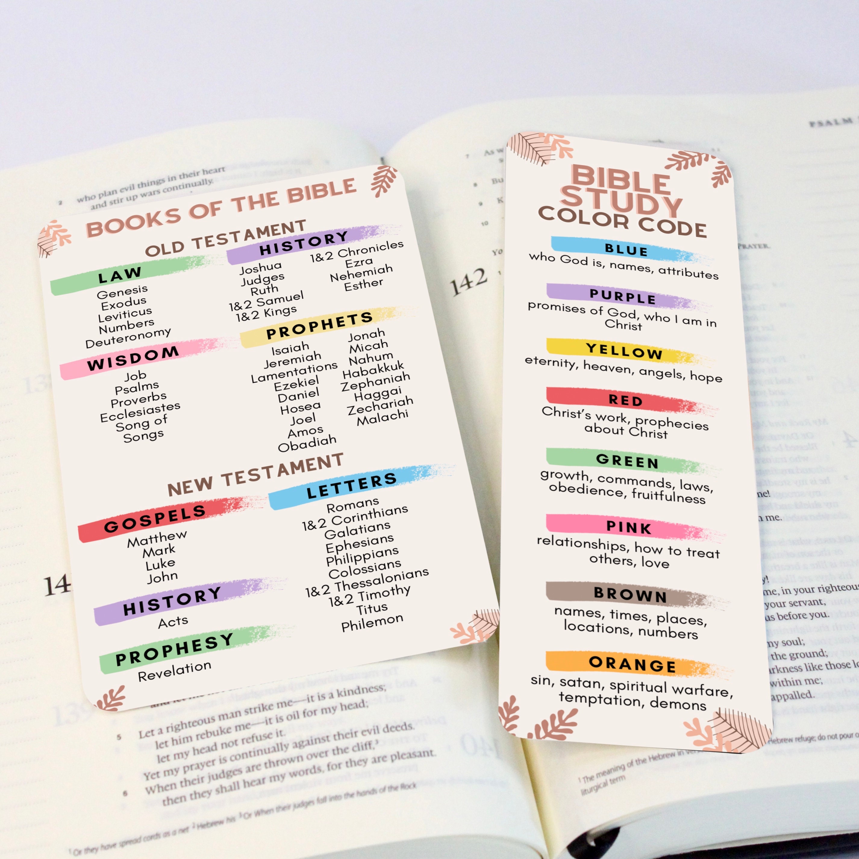 Bible Bookmark Bible Color Code Books of the Bible Card Etsy