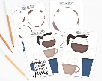 Bible Journaling Stickers | Jesus and Coffee Sticker Sheets | Faith Stickers | Stickers for Bible Journaling