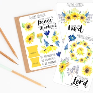 Bible Journaling Stickers | Always Grateful Sticker Sheets | Sunflower Stickers | Stickers for Bible Journaling