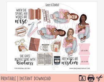 Bible Journaling Printable Stickers | She’s Wise and Kind Stickers | Proverbs 31:26 Stickers | Bible Journaling Stickers