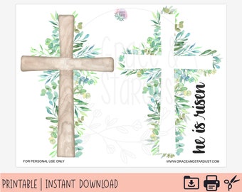 Bible Journaling Printable Stickers | Easter Cross Sticker | He Has Risen Stickers | Bible Verse Stickers | Matthew 28:6 | Luke 24 | Mark 16