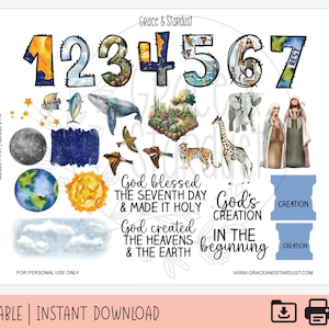Bible Journaling Printable Stickers | God’s Creation Stickers | In the Beginning Stickers | Bible Journaling Stickers | Genesis 1 Stickers