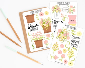 Bible Journaling Stickers | Bloom in Christ Sticker Sheets | Stickers for Bible Journaling