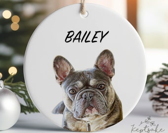 French Bulldog Ornament - Personalized Christmas Pet Ornament Using Pet's Photo + Name - Custom Ornament Christmas.