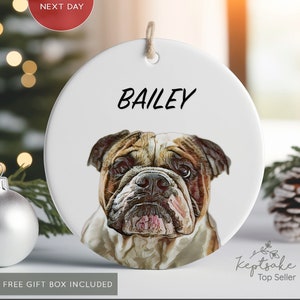 Bulldog Ornament - Personalized Gift for Bulldog Lover - Custom Bulldog Watercolor Photo Gift