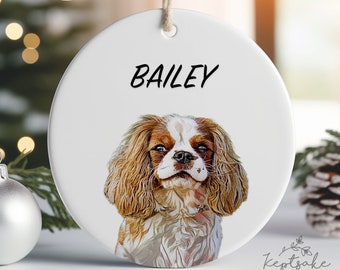 Cavalier King Charles Spaniel Ornament - Personalized Christmas Pet Ornament Using Pet's Photo + Name - Custom Ornament Christmas.