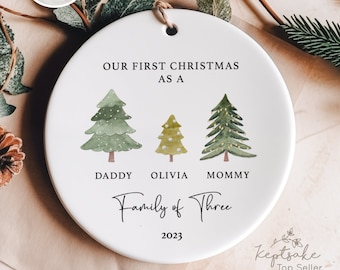 Family of Three Christmas Ornament - Family of 3 - Family Ornament - Personalized Baby's First Christmas Ornament, First Christmas Ornament