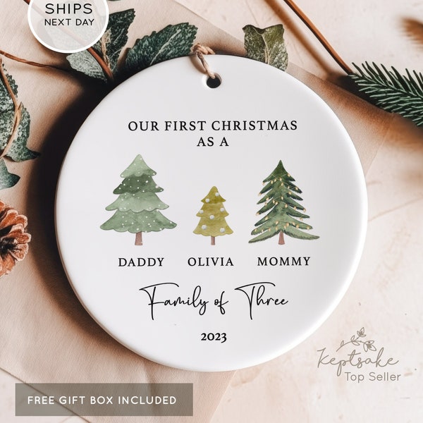 Family of Three Christmas Ornament - Family of 3 - Family Ornament - Personalized Baby's First Christmas Ornament, First Christmas Ornament