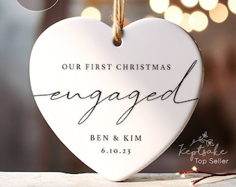 Engagement Christmas Ornament - Personalized First Christmas Keepsake - Engaged Christmas Gift 2023