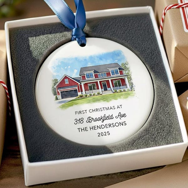 Adorno navideño personalizado para casa nueva 2026 - Adorno con foto de acuarela