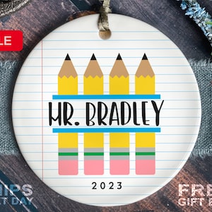Teacher Christmas Ornament - Personalized Pencil Teacher Christmas Ornament - Teacher Gift