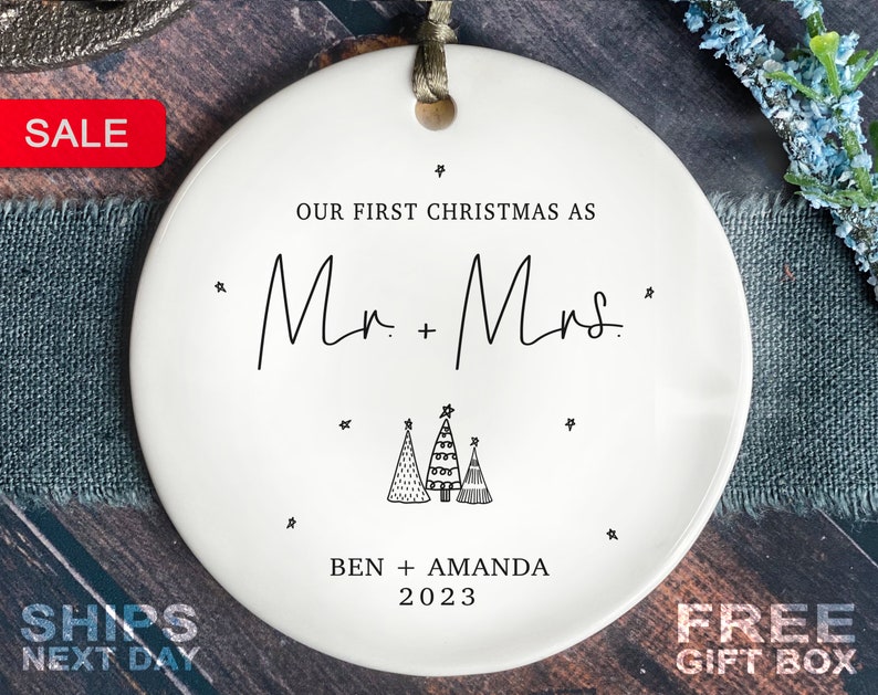 First Christmas Married Ornament - Mr and Mrs Tree Christmas Ornament - Our First Christmas Married as Mr and Mrs Ornament - Personalized