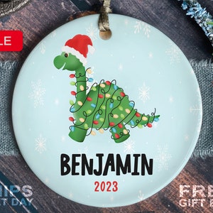 Boys Christmas Ornament - Personalized Dinosaur Christmas Ornament - Cute Boys Christmas Ornament