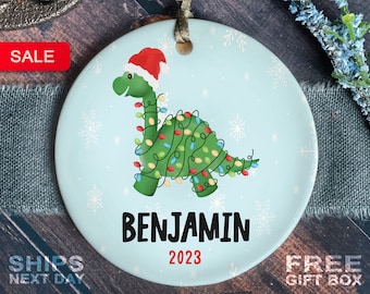 Boys Christmas Ornament - Personalized Dinosaur Christmas Ornament - Cute Boys Christmas Ornament