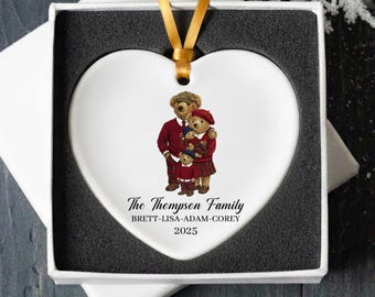 Personalized Ralph Lauren Inspired Bear Family Of Four Ornament | Bear Family Gift | Classic Plaid Keepsake | Christmas 2026