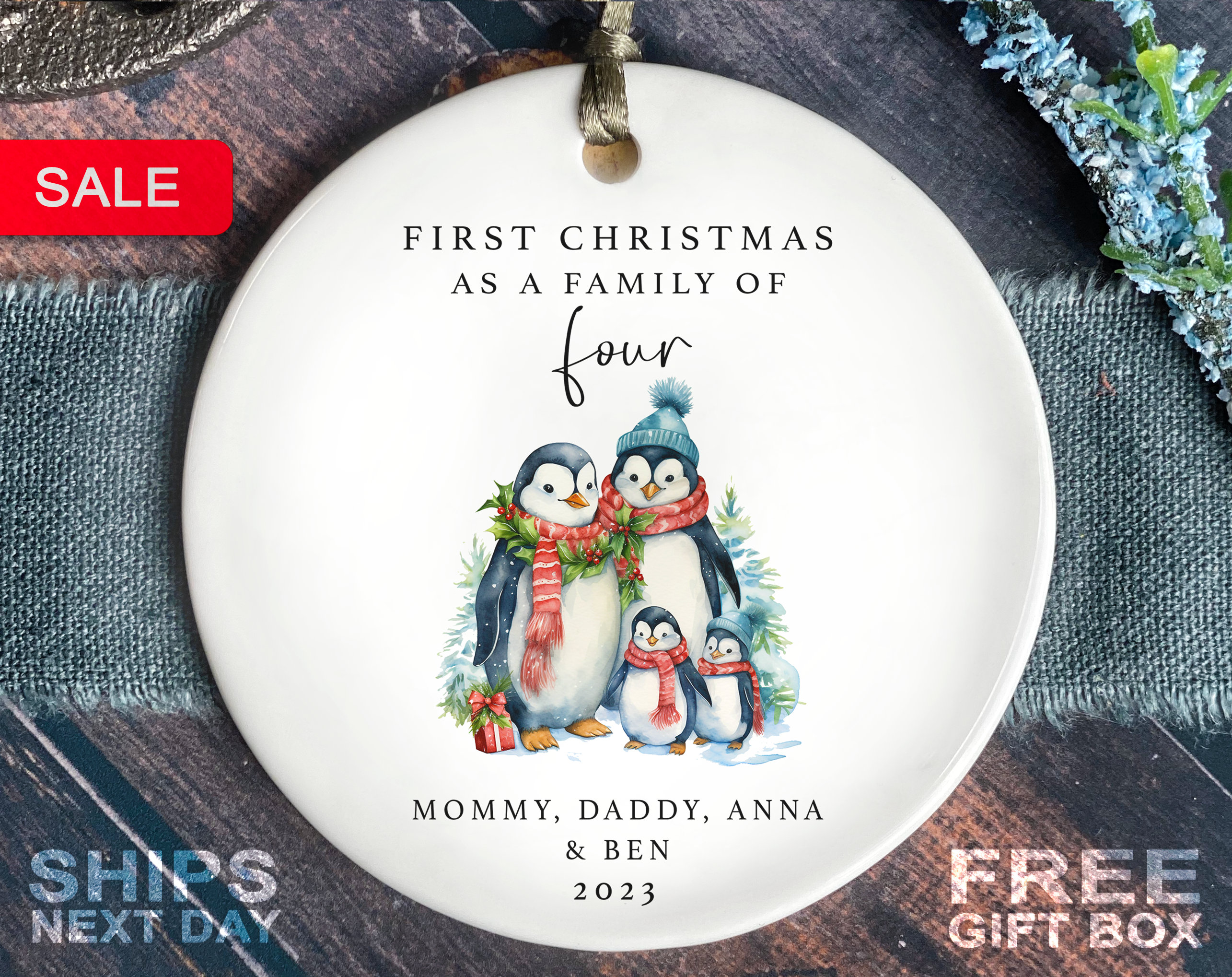 Family of Four Christmas Ornament - Personalized Family Keepsake - New Baby 2025