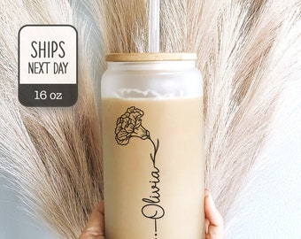 Personalized Birth Flower Tumbler - Personalized Birth Flower Coffee Cup With Name - Gifts for Her - Party Favor - Bridesmaid Proposal