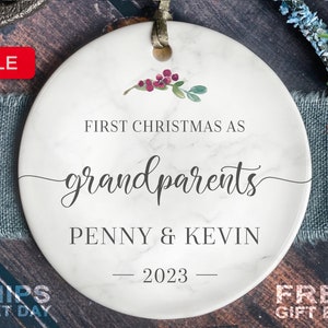 Grandparents Christmas Ornament - Custom Berry First Christmas as Grandparents Keepsake - Modern Christmas Announcement Ornament