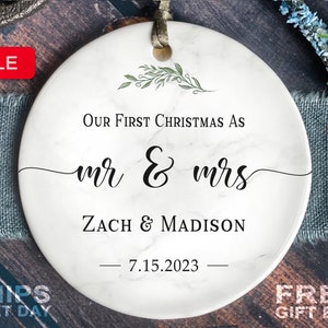 First Christmas Married Ornament - Mr and Mrs Sprig Christmas Ornament - Our First Christmas Married as Mr and Mrs Ornament - Personalized