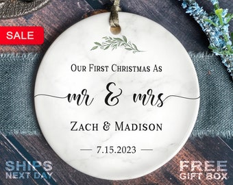 First Christmas Married Ornament - Mr and Mrs Sprig Christmas Ornament - Our First Christmas Married as Mr and Mrs Ornament - Personalized