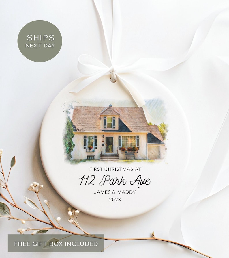 New Home Ornament Personalized New Home Christmas Ornament Watercolor Photo Ornament image 1