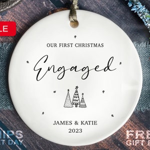 Engaged Christmas Ornament - Personalized Engagement Keepsake - Tree First Christmas Engaged - Classic Engaged Ornament