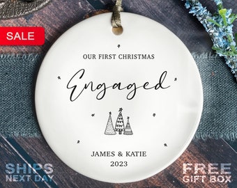 Engaged Christmas Ornament - Personalized Engagement Keepsake - Tree First Christmas Engaged - Classic Engaged Ornament