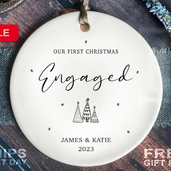 Engaged Christmas Ornament - Personalized Engagement Keepsake - Tree First Christmas Engaged - Classic Engaged Ornament