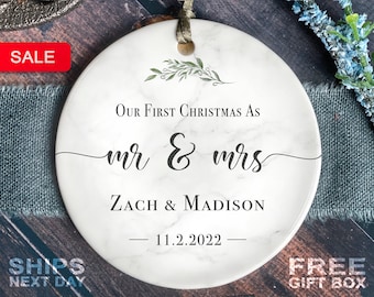 First Christmas Married Ornament - Mr and Mrs Sprig Christmas Ornament - Our First Christmas Married as Mr and Mrs Ornament - Personalized