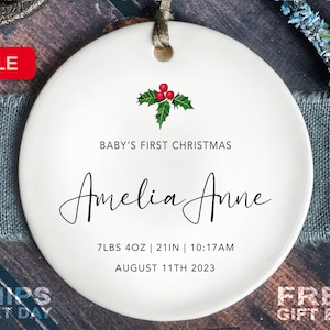 Baby's First Christmas Ornament - Personalized Baby Stats First Christmas Ornament - Custom Baby Ceramic Keepsake