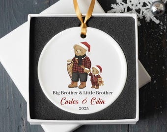 Personalized Sibling Bear Ornament | Plaid Bear Christmas Gift | Brother Bear Keepsake | Custom Names | Christmas 2026