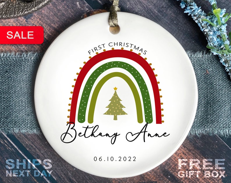 Baby's First Christmas Ornament - Personalized Rainbow First Christmas Ornament - Custom Baby Holiday Ornament 