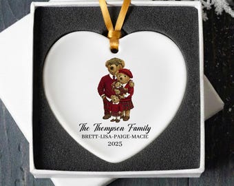 Family Of Four Plaid Bear Ornament | Ralph Lauren Style inspired Gift | Personalized Family Names | Custom Family Keepsake