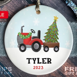 Boys Christmas Ornament Car- Personalized Tractor Ornament - Custom Farm Ornament