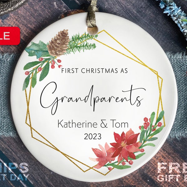 Personalized First Christmas As Grandparents Ornament - Custom First Christmas as Grandparents Keepsake - Christmas Wreath Ornament