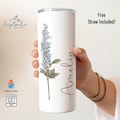 Personalized Birth Flower Skinny Tumbler W/ Name - Custom Colored Birth Flower Gift - Bridesmaid Proposal - Gift for Her - Birth Flower Gift