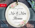 Personalized First Christmas Married Ornament - Custom First Christmas as Mr. & Mrs. Keepsake - Pink and Gold Wreath Ornament