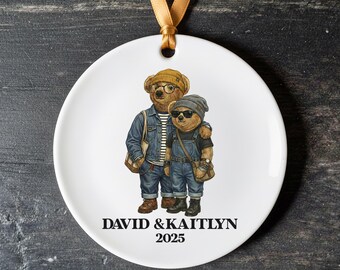 Personalized Hipster Bear Couple Ornament | Cute Custom Christmas Couple Gift | 2026 Funny Couple Ornament