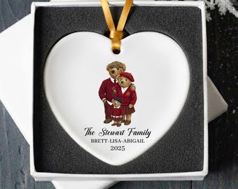 Family Plaid Bear Ornament | Ralph Lauren Style Gift | Personalized Family Names | Custom Family Keepsake