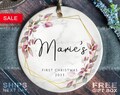 Baby's First Christmas Ornament - Personalized First Christmas Baby Girl Ornament - Custom Baby Name Christmas Ornament - Geometric Greenery