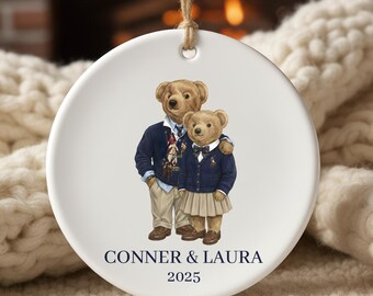 Personalized Couples Bear Ornament | Ralph Lauren Inspired Plaid Bear | Mr. and Mrs. Gift | Newlywed Christmas | Christmas 2026