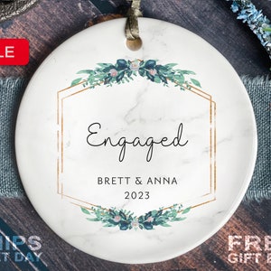 Engaged Christmas Ornament - Custom Engagement Keepsake - Personalized First Christmas Engaged - Classic Engaged Ornament