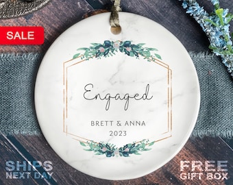 Engaged Christmas Ornament - Custom Engagement Keepsake - Personalized First Christmas Engaged - Classic Engaged Ornament