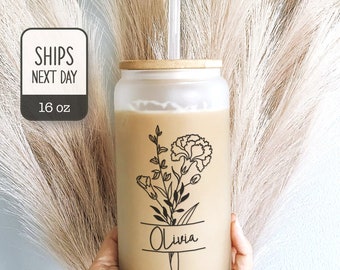 Personalized Birth Flower Tumbler - Personalized Birth Flower Coffee Cup With Name - Gifts for Her - Mother's Day Gift - Gifts for Mom